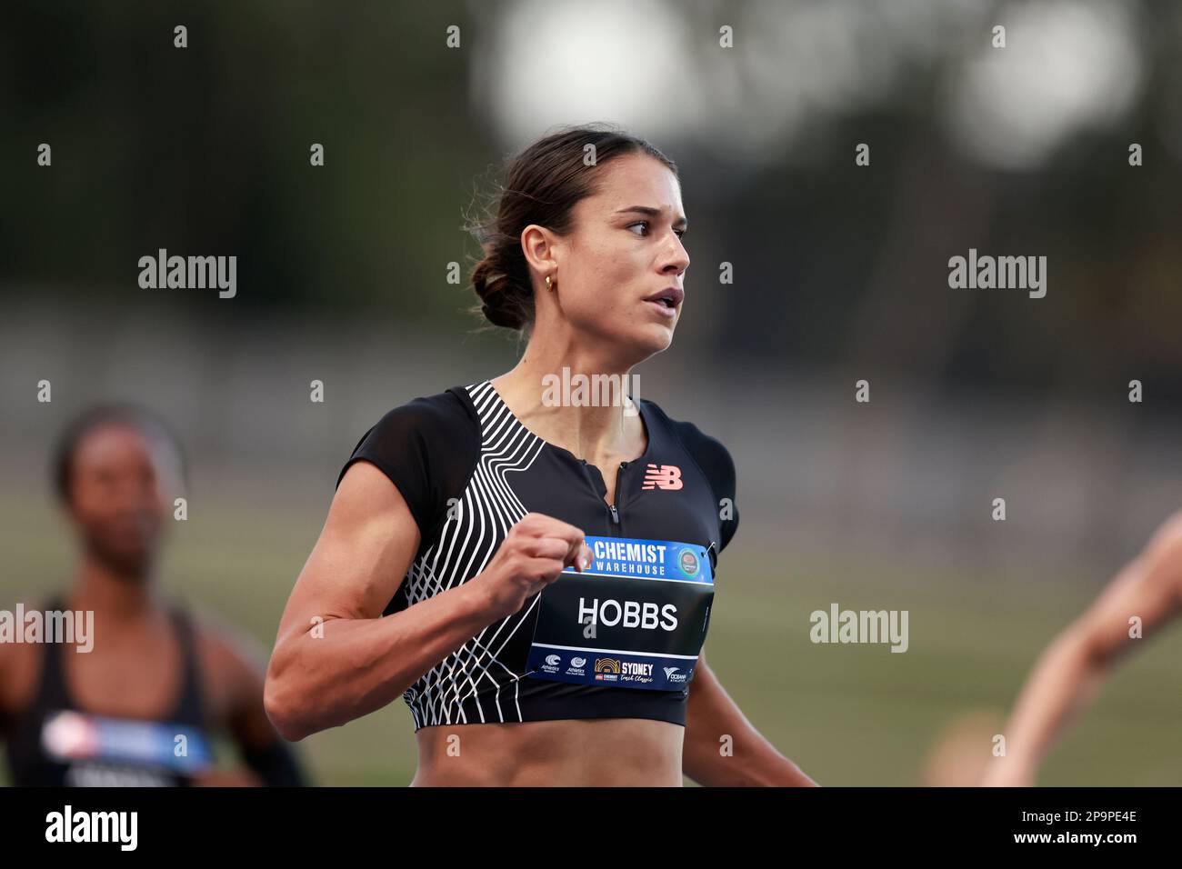Zoe Hobbs of New Zealand wins the Women 100 metres during the 2023 Sydney Track Classic