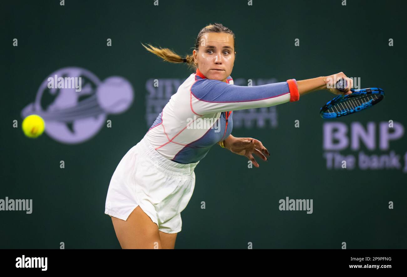 Sofia Kenin of the United States in action during the first round of the 2023 BNP Paribas Open, WTA 1000 tennis tournament on March 9, 2023 in Indian Wells, USA