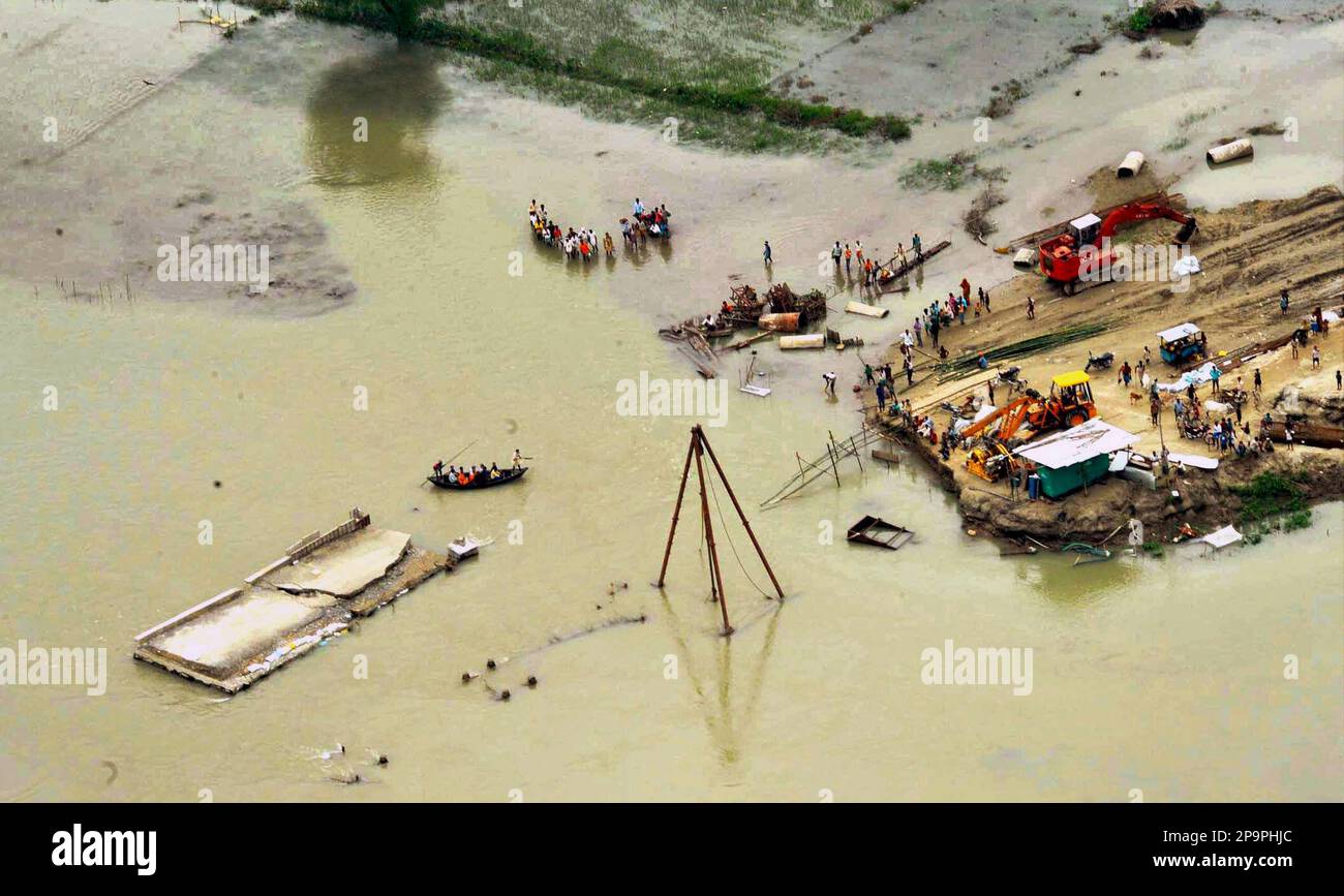 An aerial view shows the flood affected area of Madhepura, in the northern Indian state of Bihar