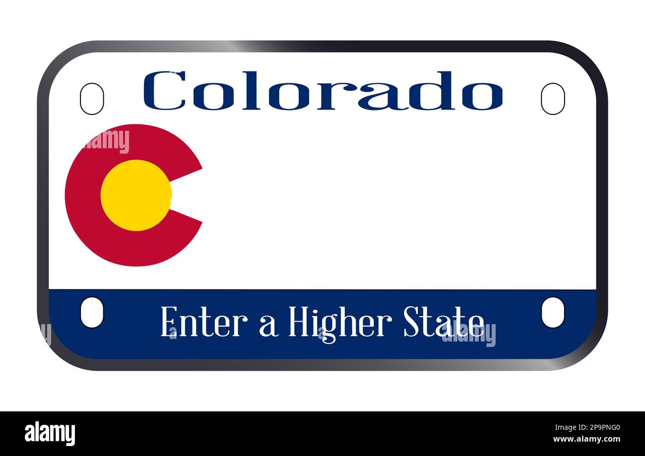 Colorado State USA motorcycle licence license plate over a white