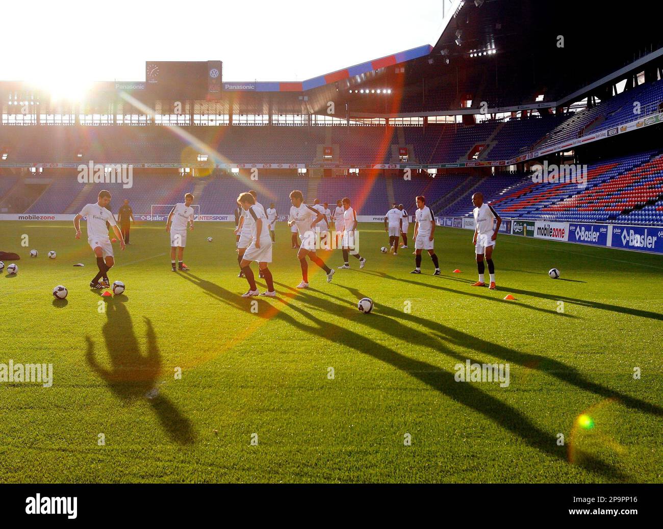 Players of Portugal's soccer club Vitoria Guimaraes, during a training  session in the St. Jakob Park Stadium in Basel, Switzerland, Tuesday, Aug.  26, 2008. Vitoria SC Guimaraes will play Switzerlands FC Basel