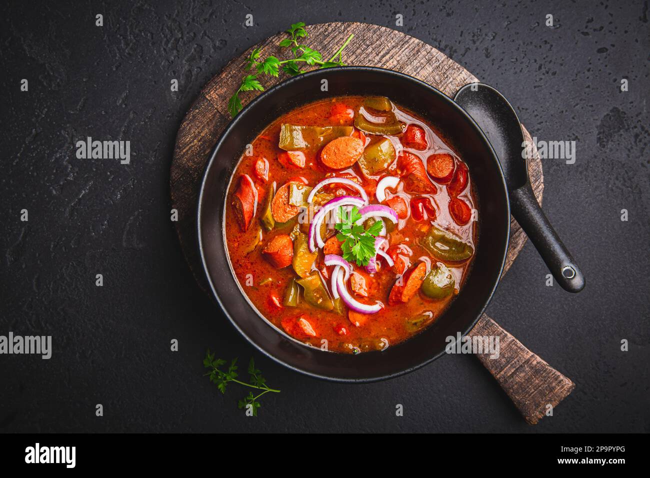 Traditional Solyanka soup thick and sour soup of Russian origin Stock