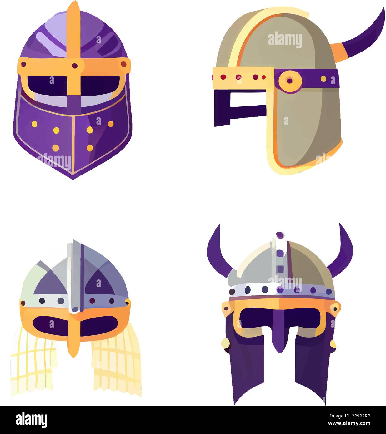 vector set illustration in cartoon style helmet Knight heraldry shields