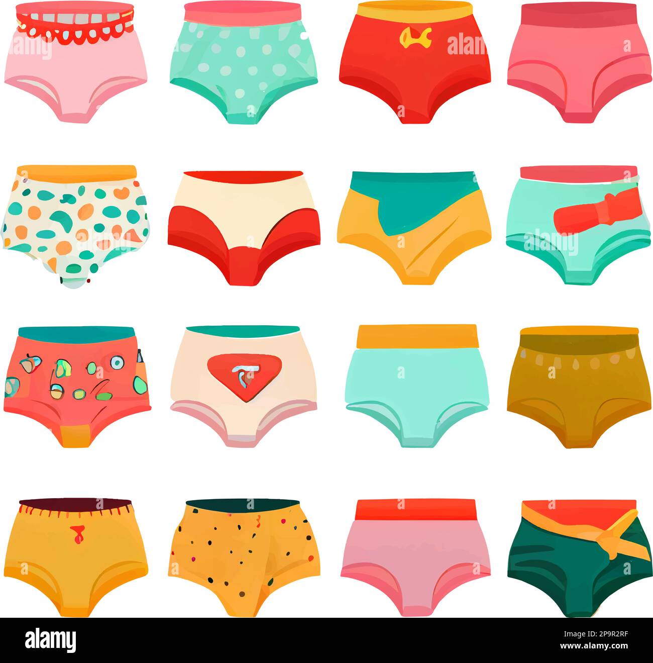vector set illustration in cartoon line style of female underwear