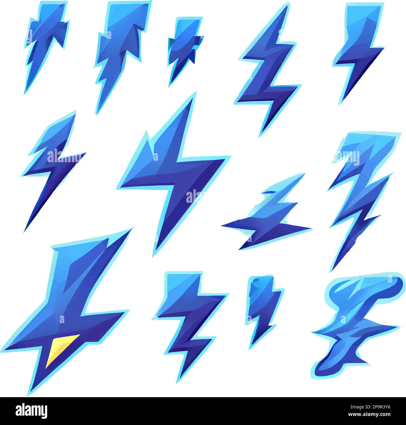 vector set illustration in cartoon style of thunder lighting icons Stock Vector
