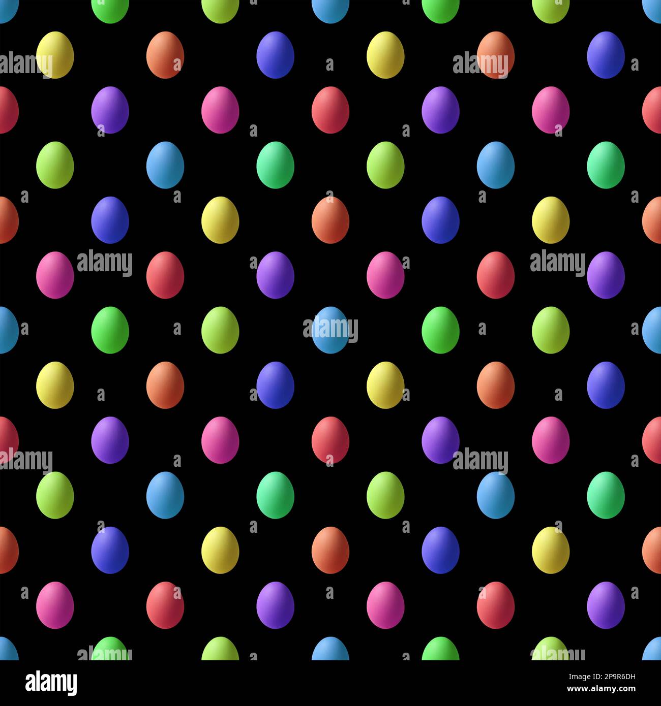 Seamless Pattern of Multi Colored Easter Egg on Black Background Stock Photo