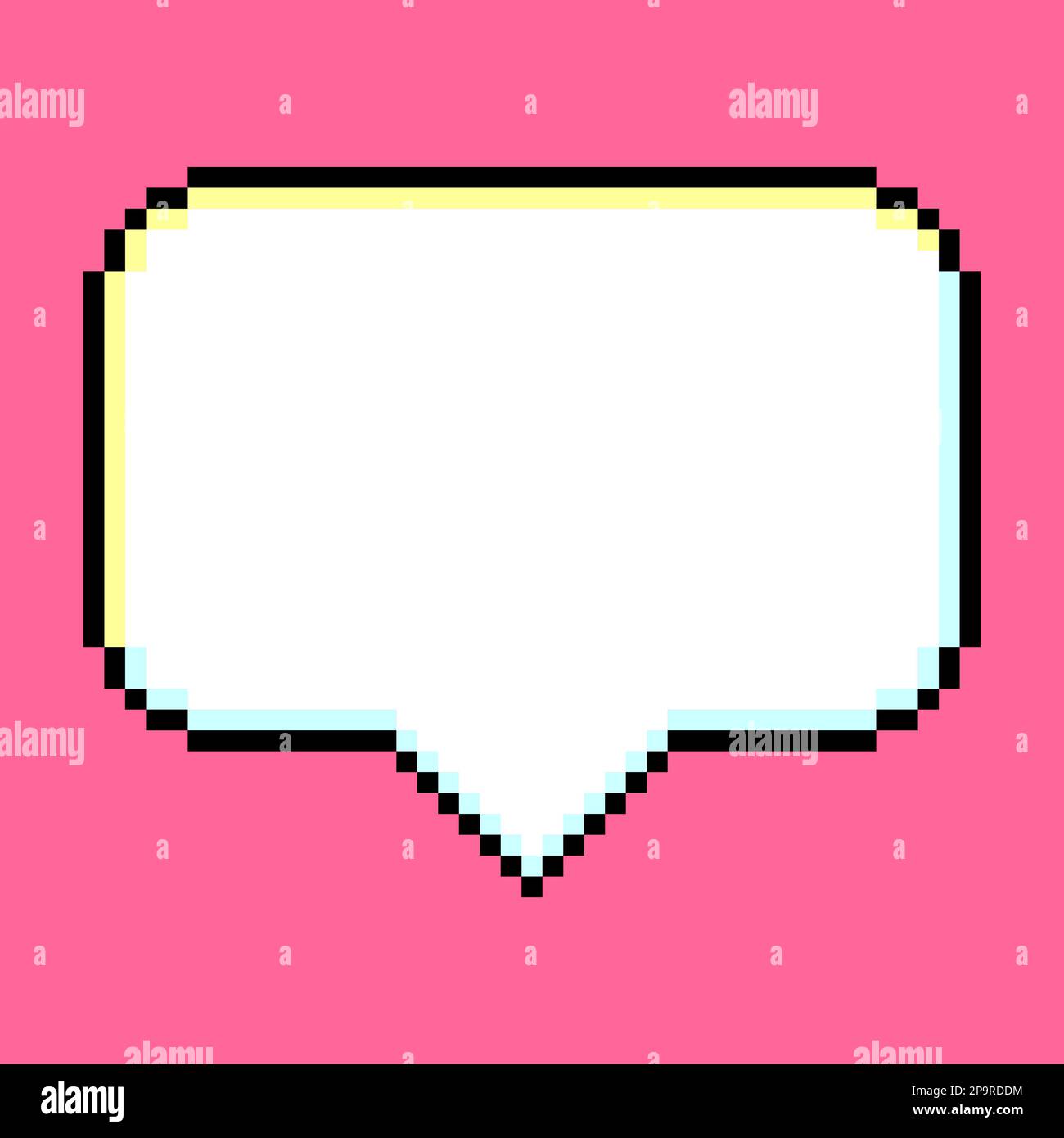 Speech bubble pixel art blank white text box black outline isolated on pink background, Computer games graphics vector illustration Stock Vector