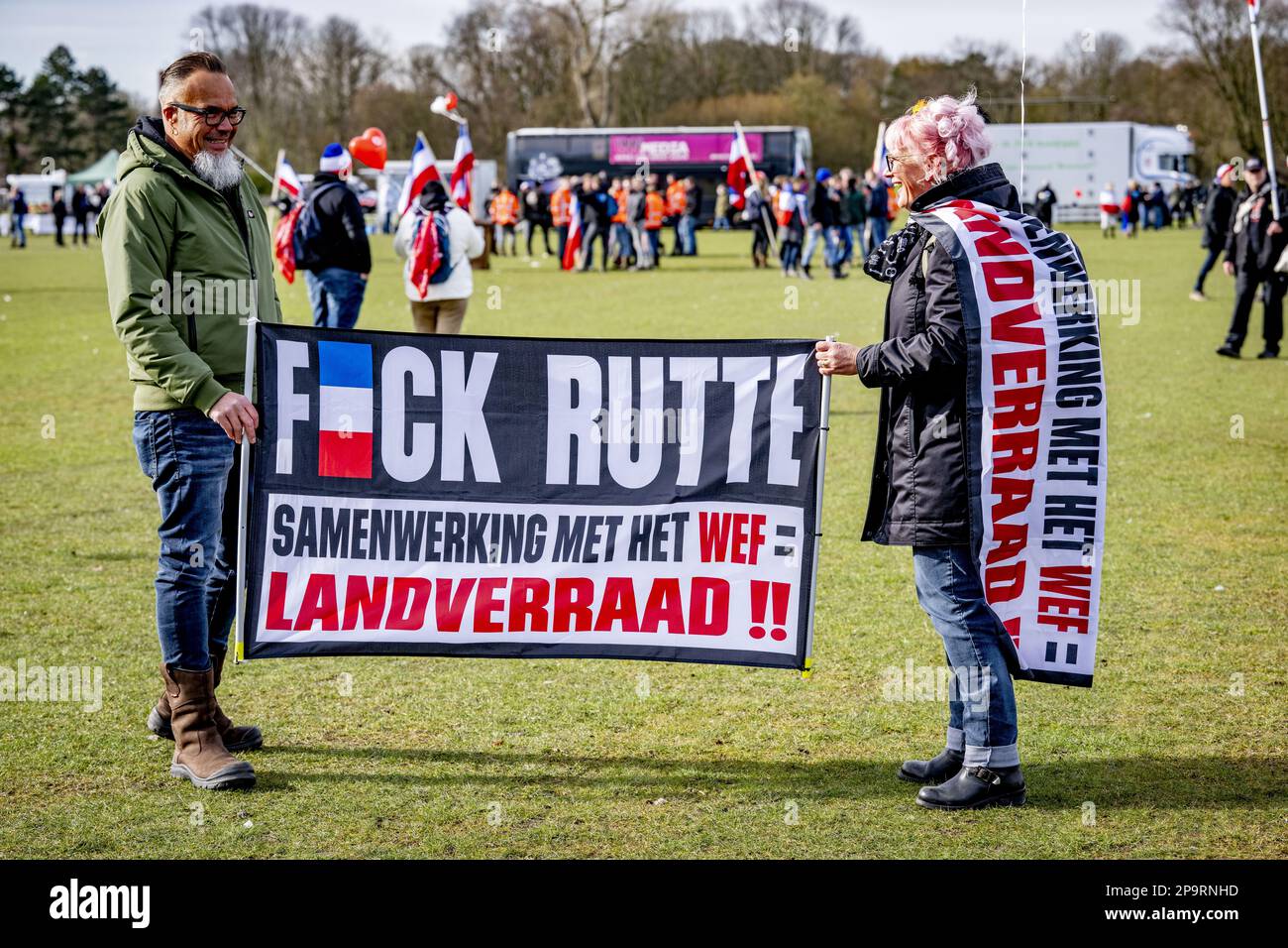 THE HAGUE - Demonstrators during an action by Farmers Defense Force (FDF)  in the Zuiderpark in The Hague. According to FDF, the protest action is not  only to put forward the farmers'