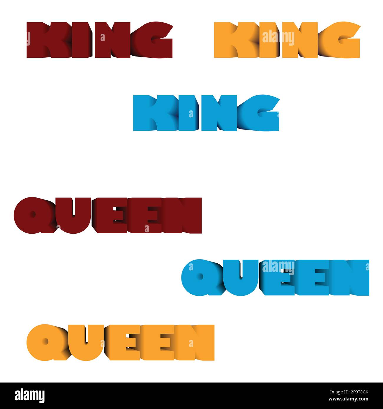 King and Queen 3d Text Stock Vector