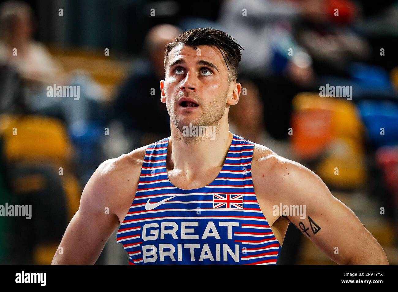 Istanbul, Turkey, 4 March 2023. Guy Learmonth of Great Britain reacts in 800m Men Semi-Final race during the European Athletics Championships 2023 - Day 2 at Atakoy Arena in Istanbul, Turkey. March 4, 2023. Credit: Nikola Krstic/Alamy Stock Photo