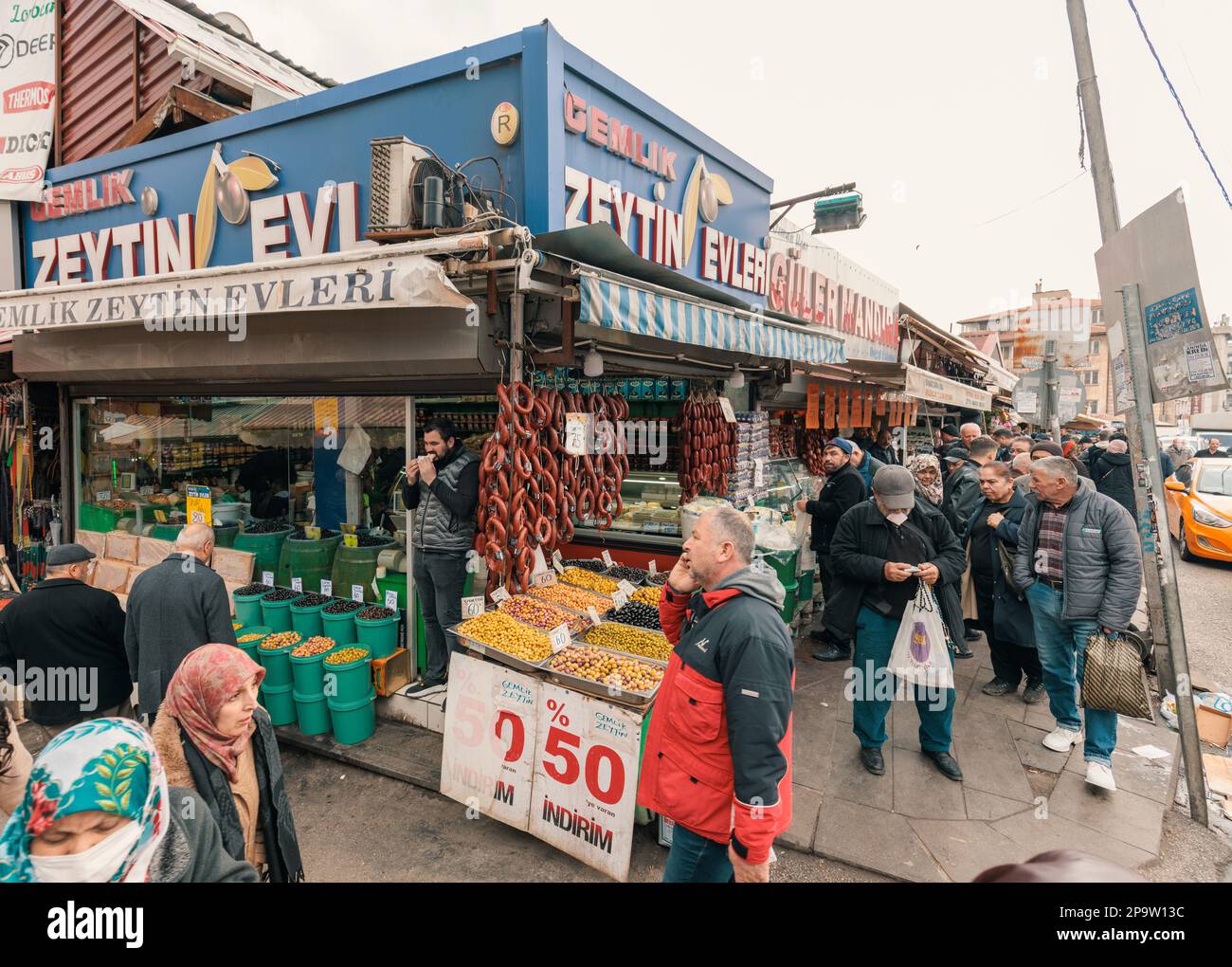 Ankara-Turkey: February 25; 2023: People shopping in the Anafartalar Street in Ulus district. Famous food bazaar. Stock Photo