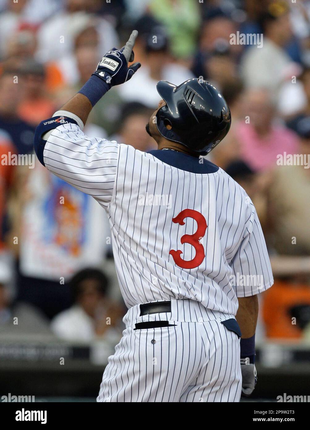 Detroit Tigers' Gary Sheffield celebrates his solo home run in the second  inning of a Major League Baseball game in Detroit, Saturday, July 26, 2008.  The White Sox wore Negro League throwback