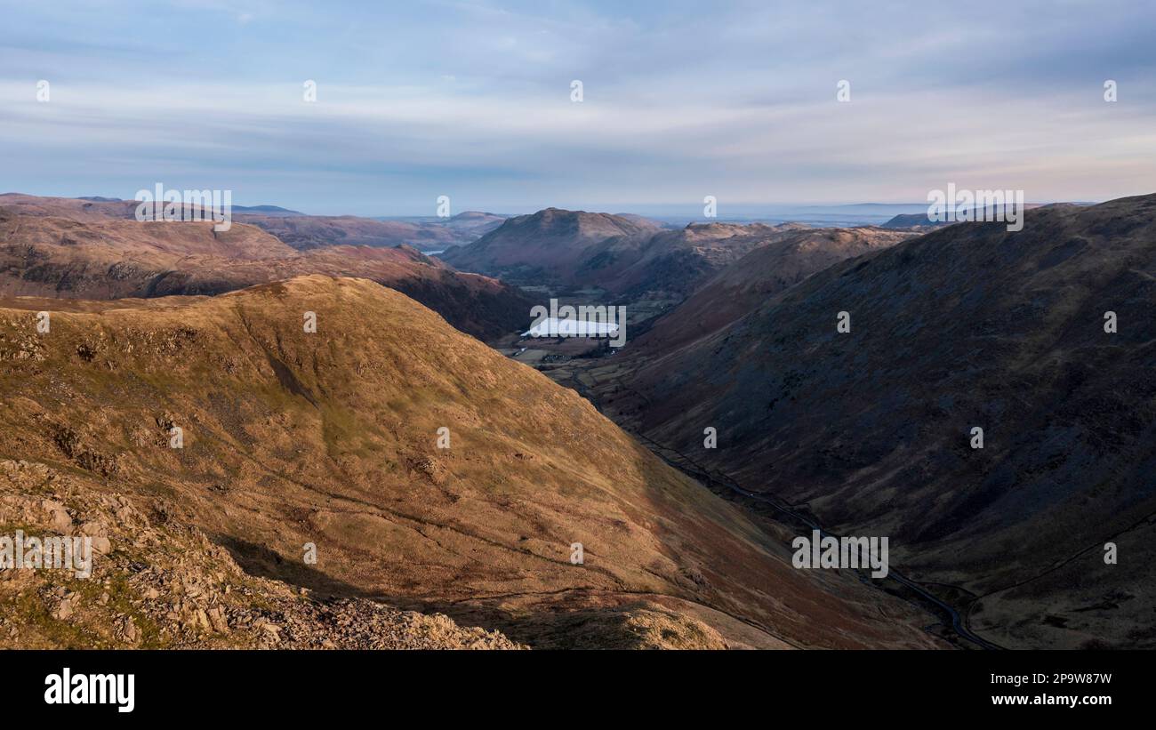 Aerial drone landscape image of sunrise Winter view from Red Screes in ...