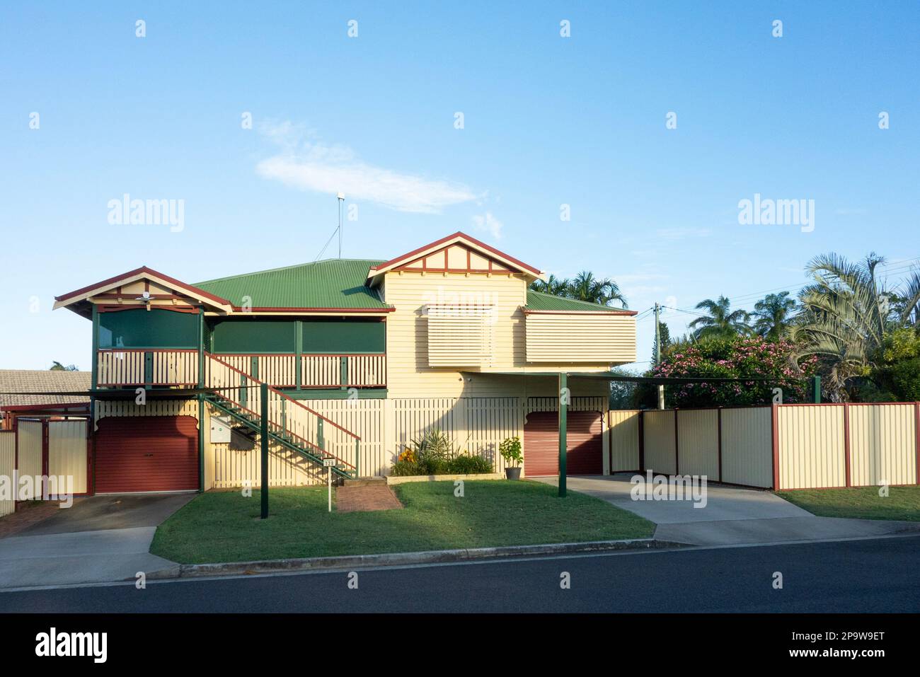 A Federation Queenslander house designed and built on stilts in Torquay, Hervey Bay, Queensland, Australia Stock Photo