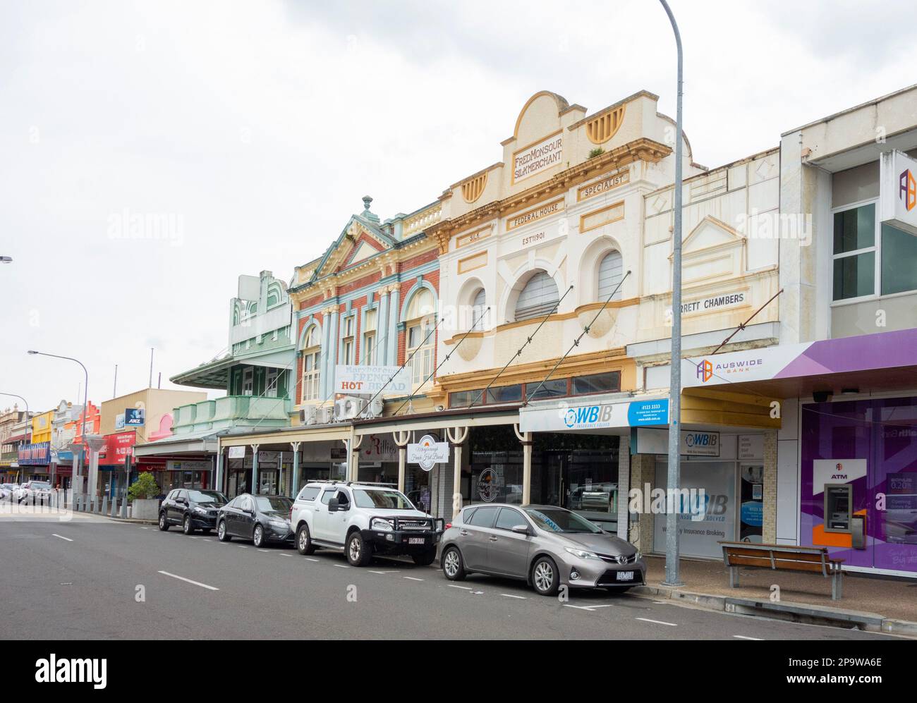 Colonial buildings in City Centre, Adelaide Street, Maryborough, Queensland, QLD, Australia Stock Photo