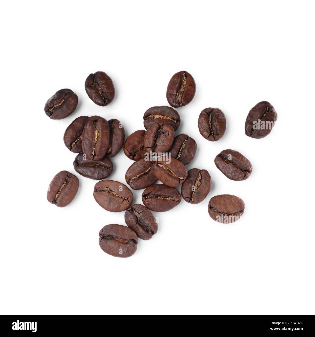Roasted coffee beans on white background, top view Stock Photo - Alamy