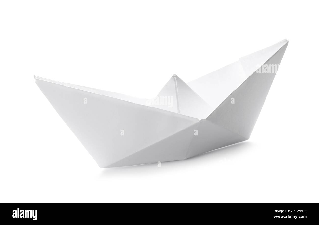 Handmade paper boat isolated on white. Origami art Stock Photo