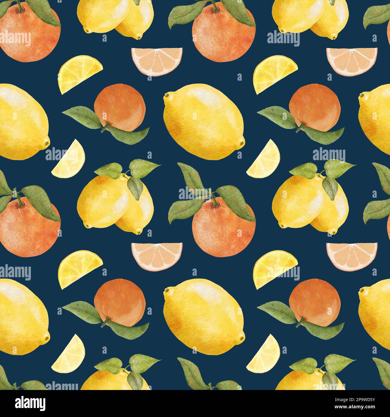 Watercolor Lemon and Orange Seamless Pattern with Fruit Slices ...