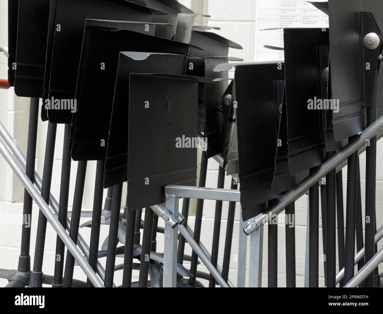 rack of music stands ready for the next performance Stock Photo