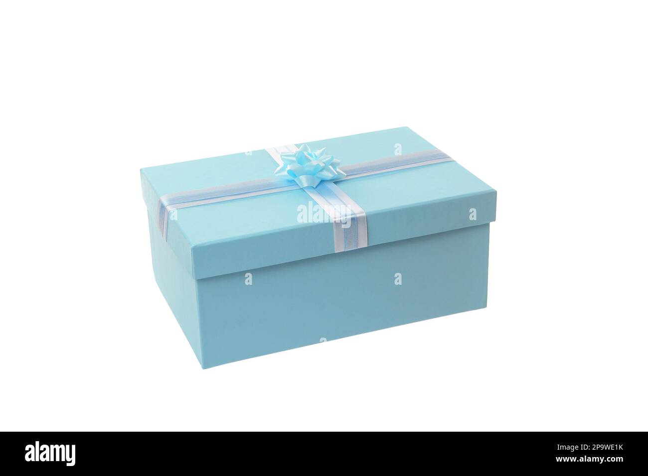 Light blue gift box with bow isolated on white Stock Photo Alamy