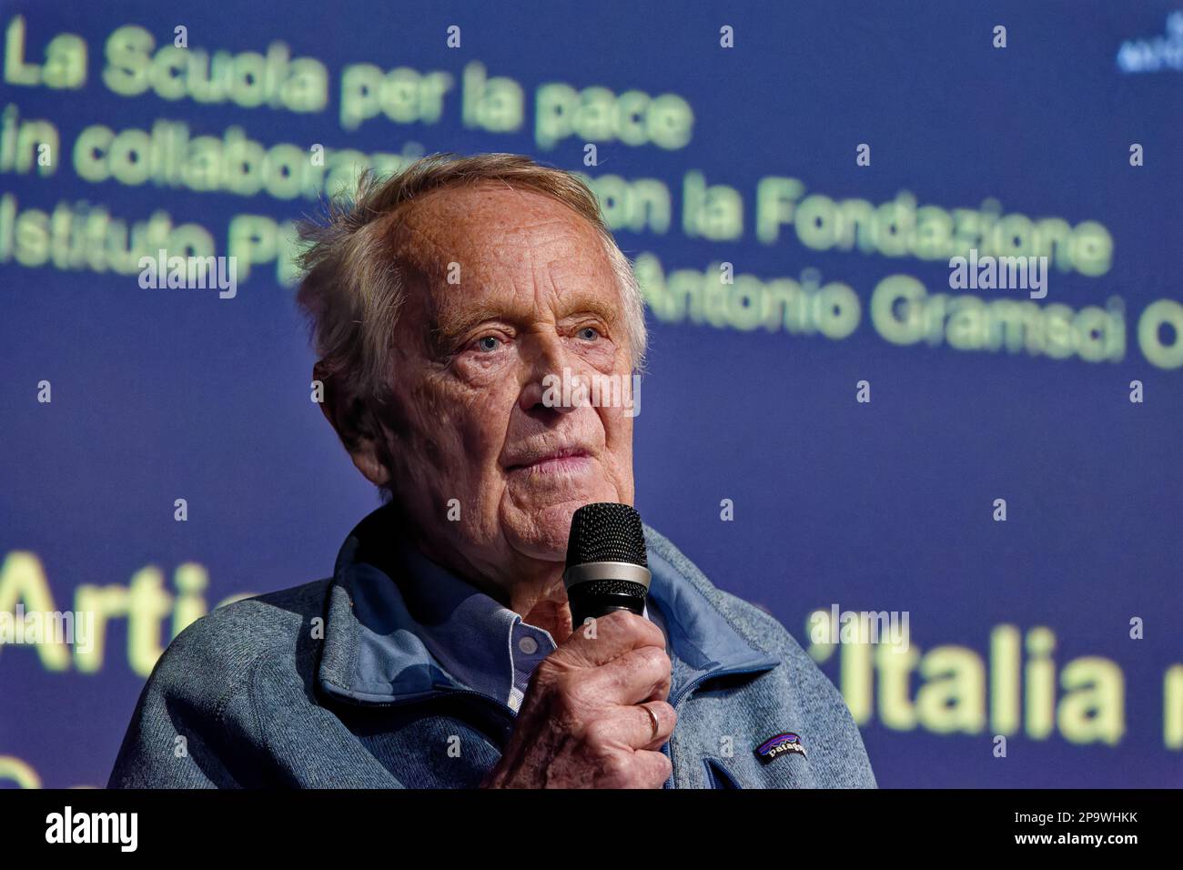 Turin, Italy. 10th Mar, 2023. Historian Gian Giacomo Migone speaks at Polo del '900. Credit: MLBARIONA/Alamy Live News Stock Photo