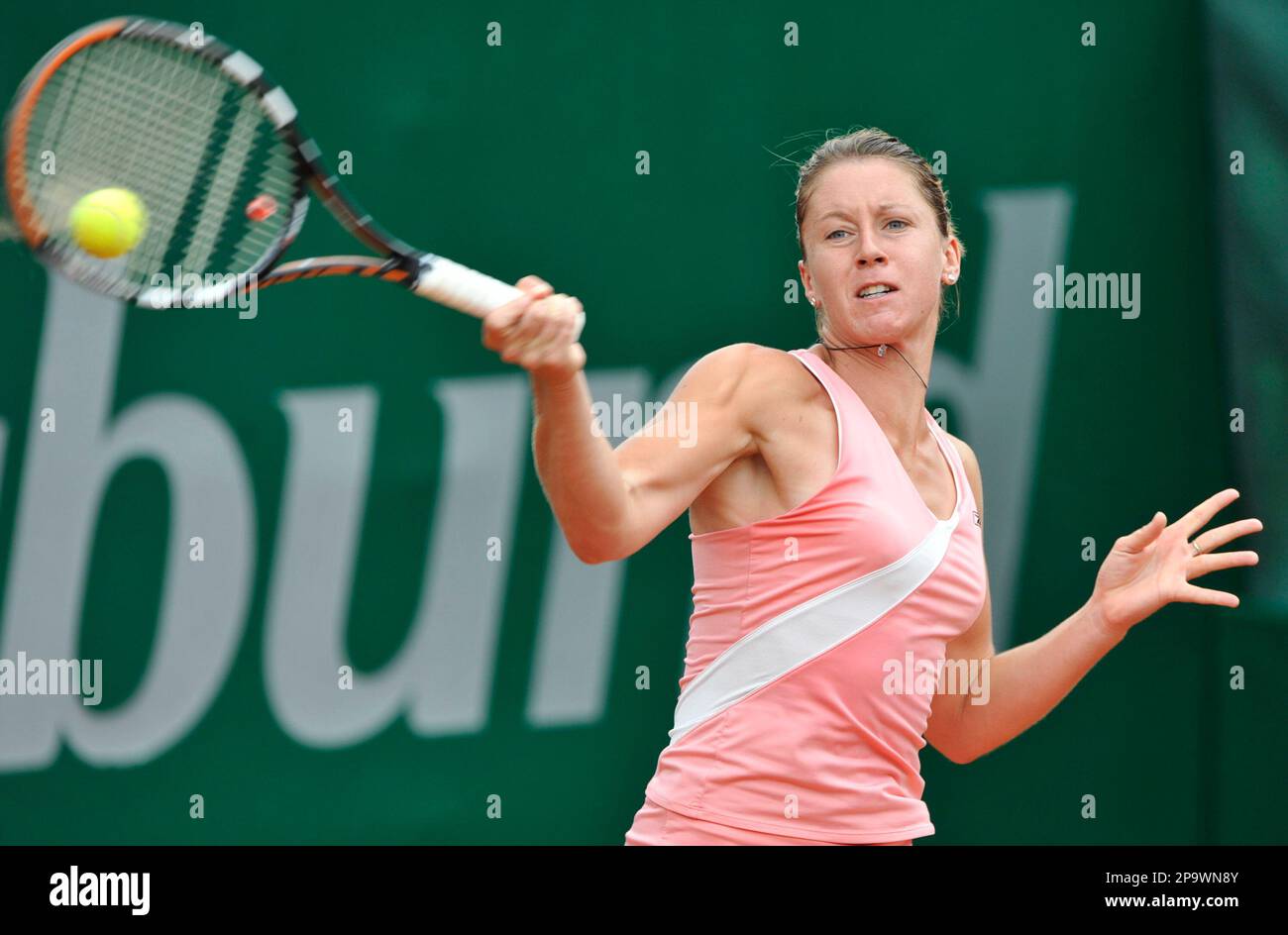 Pauline Parmentier from France returns the ball to Lucie Hradecka from  Czech Republic during their final match at the WTA Gastein Ladies 08 in Bad  Gastein on Sunday, July 20, 2008. (AP