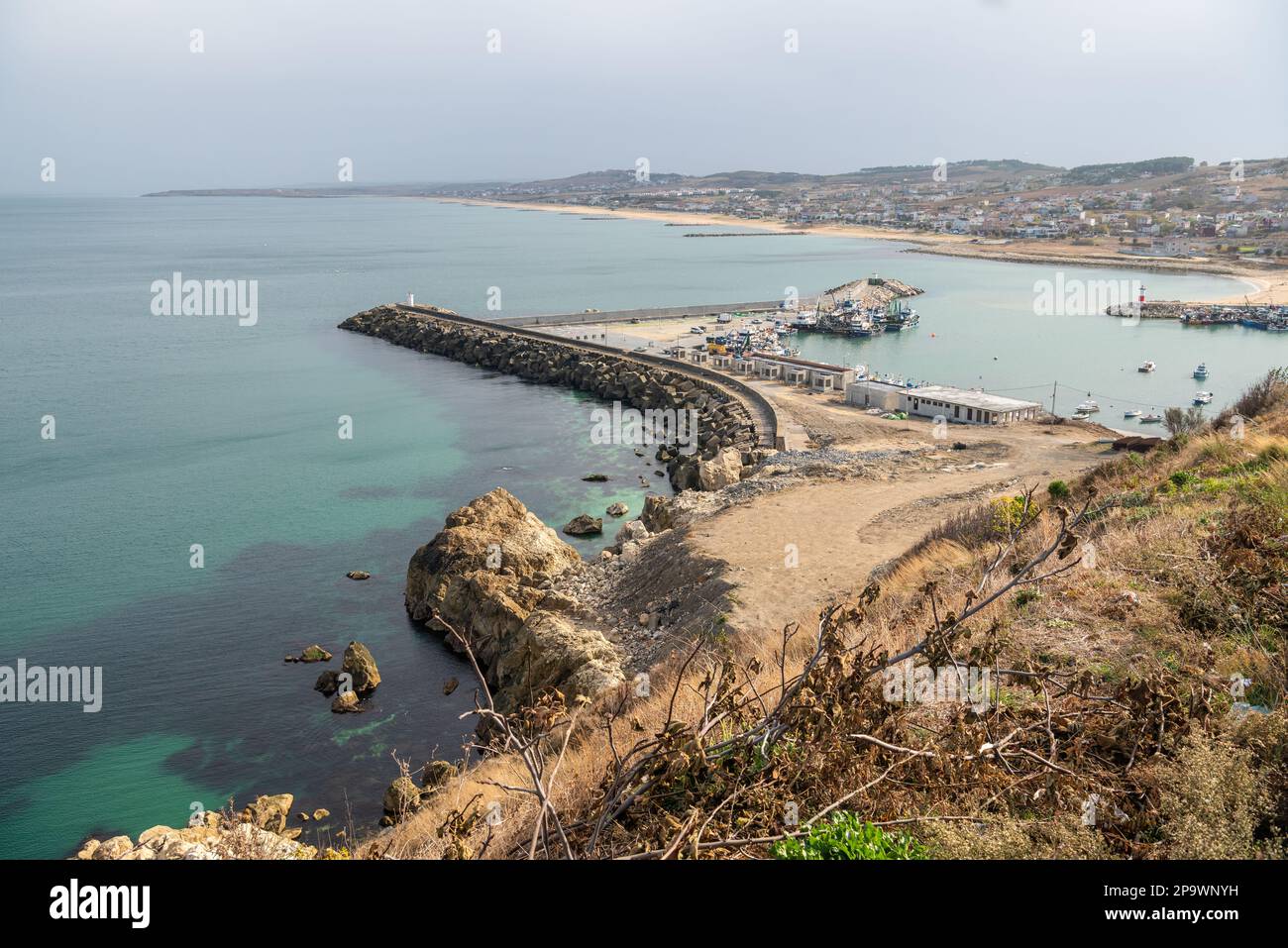 View over the harbour of Karaburun neighborhood of Istanbul province in Turkey. Stock Photo