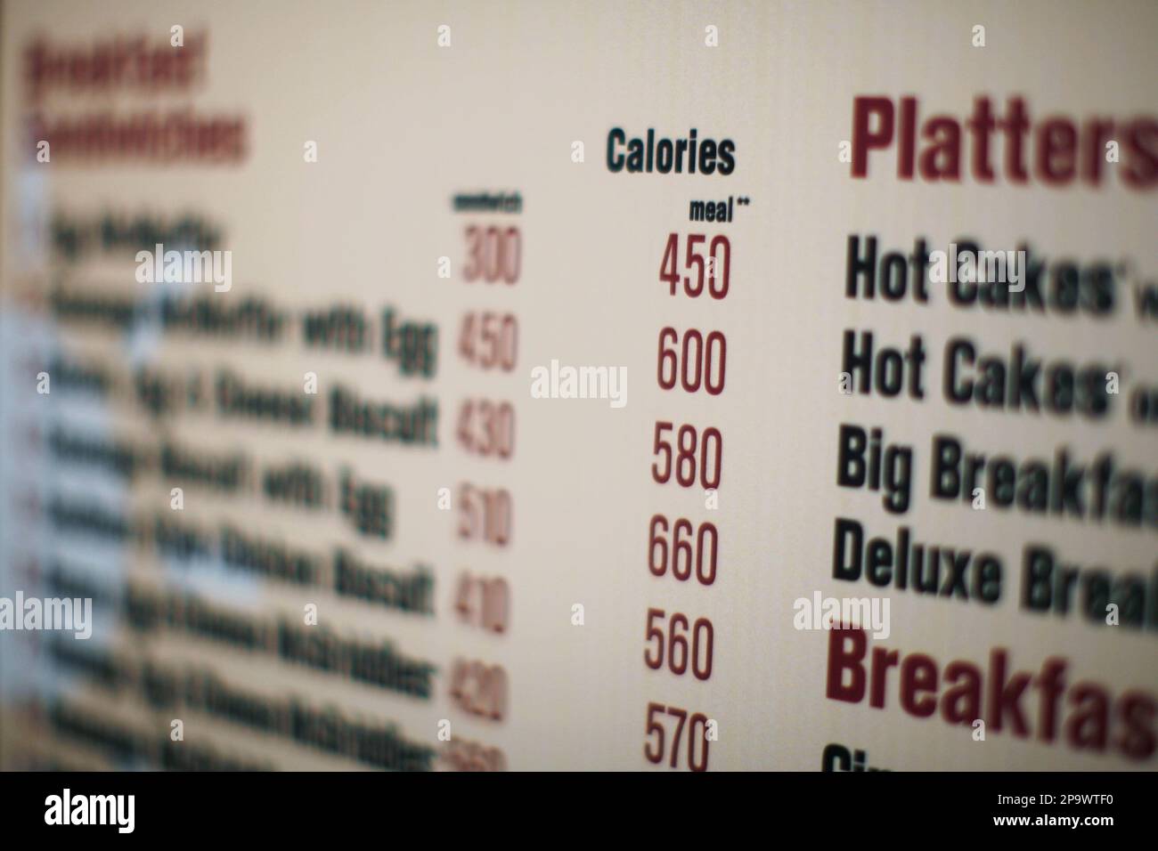 Calories of each food item appear on a McDonalds drivethru menu in New