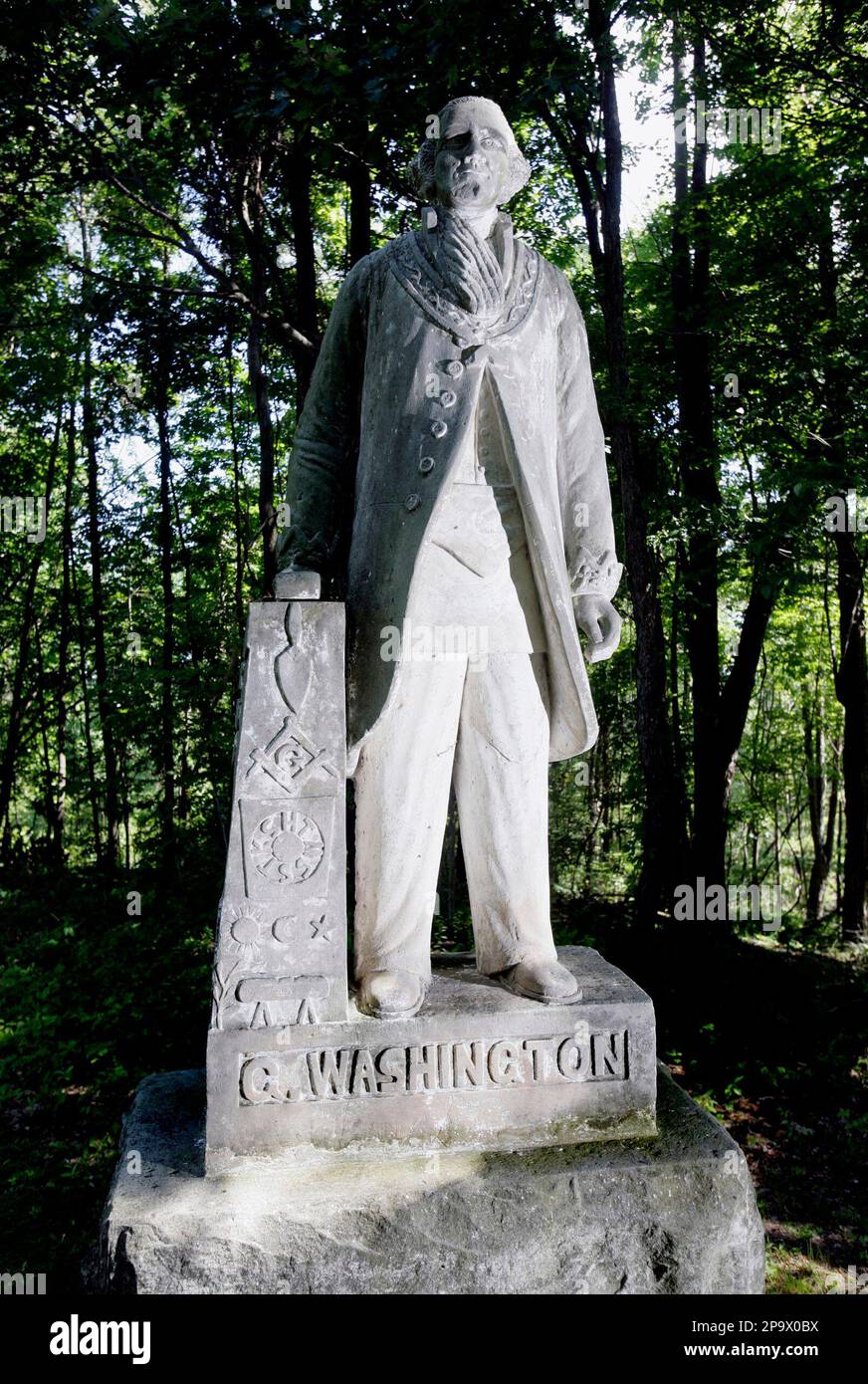 A statue of President Washington in Masonic clothing is seen at