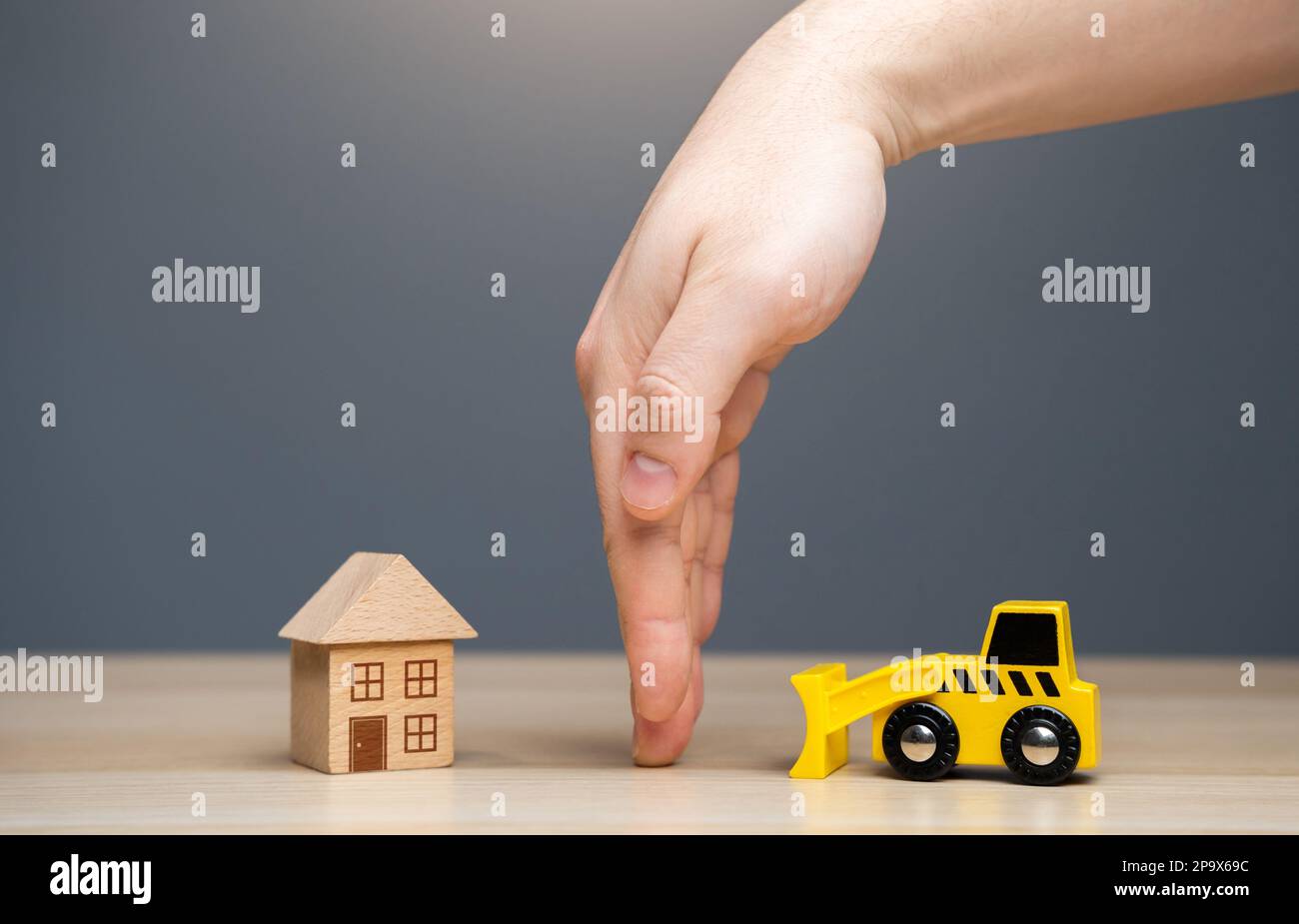 Stop house demolition. Protection of private property from destruction. Conflict between homeowners and developers. Claims and courts. Protection of t Stock Photo