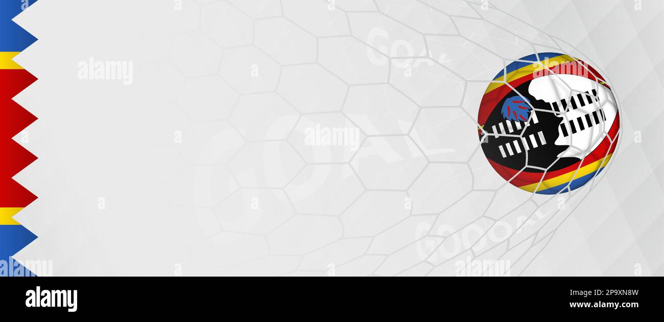 Banner design of a football ball with flag of Swaziland in football net
