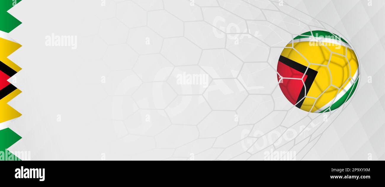 Banner design of a football ball with flag of Guyana in football net