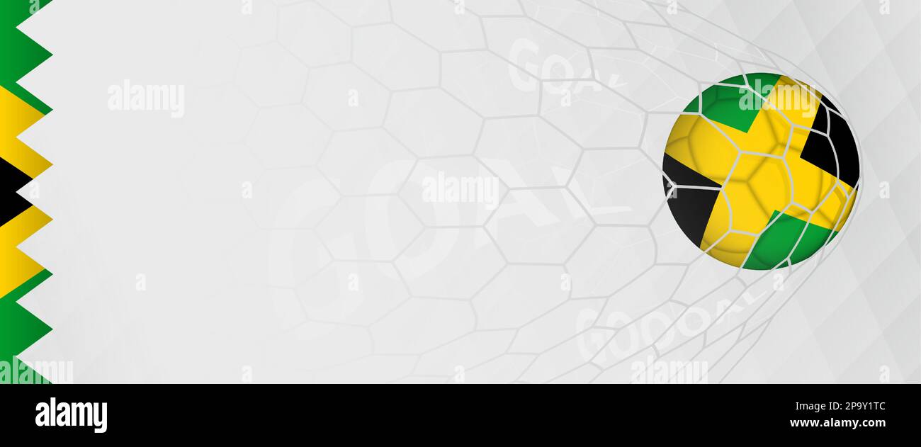 Banner design of a football ball with flag of Jamaica in football net