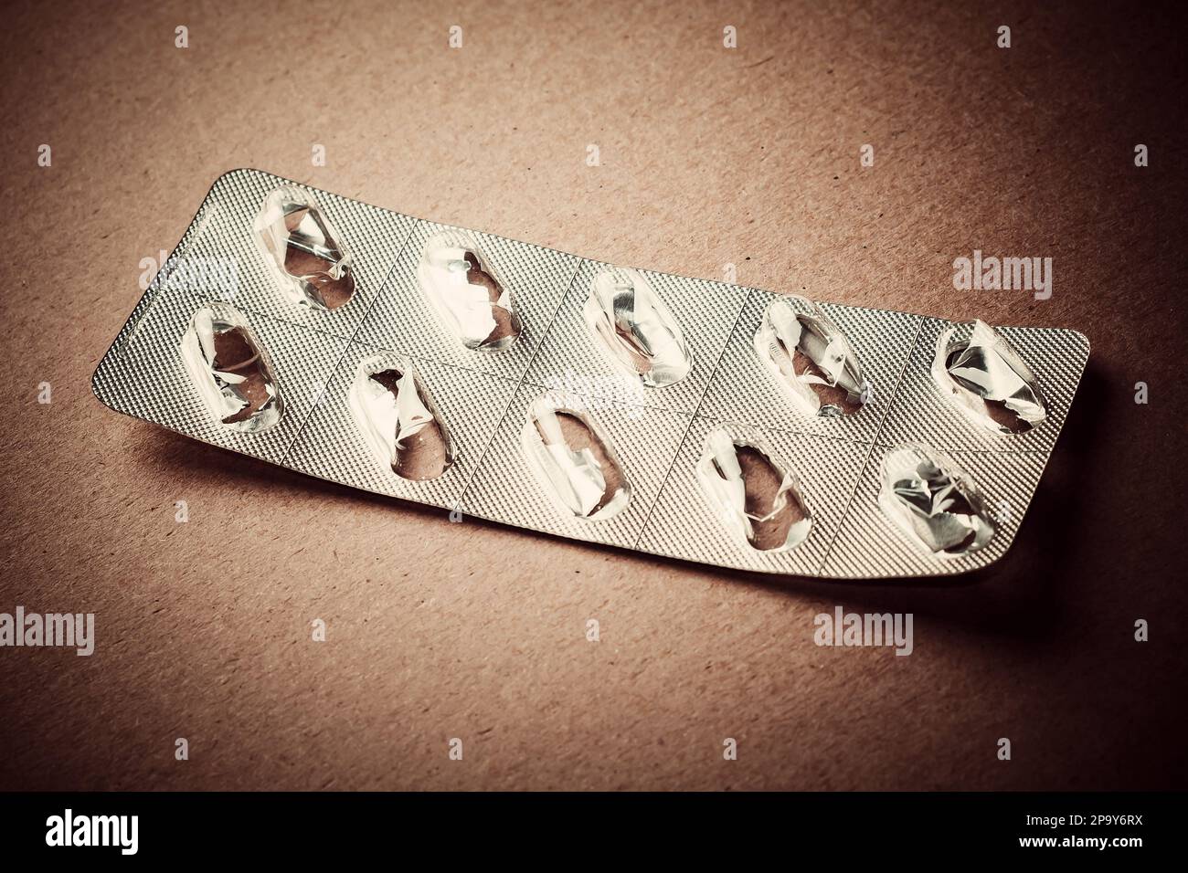 Vignetting Photo of Empty Pack of the Pills closeup Stock Photo
