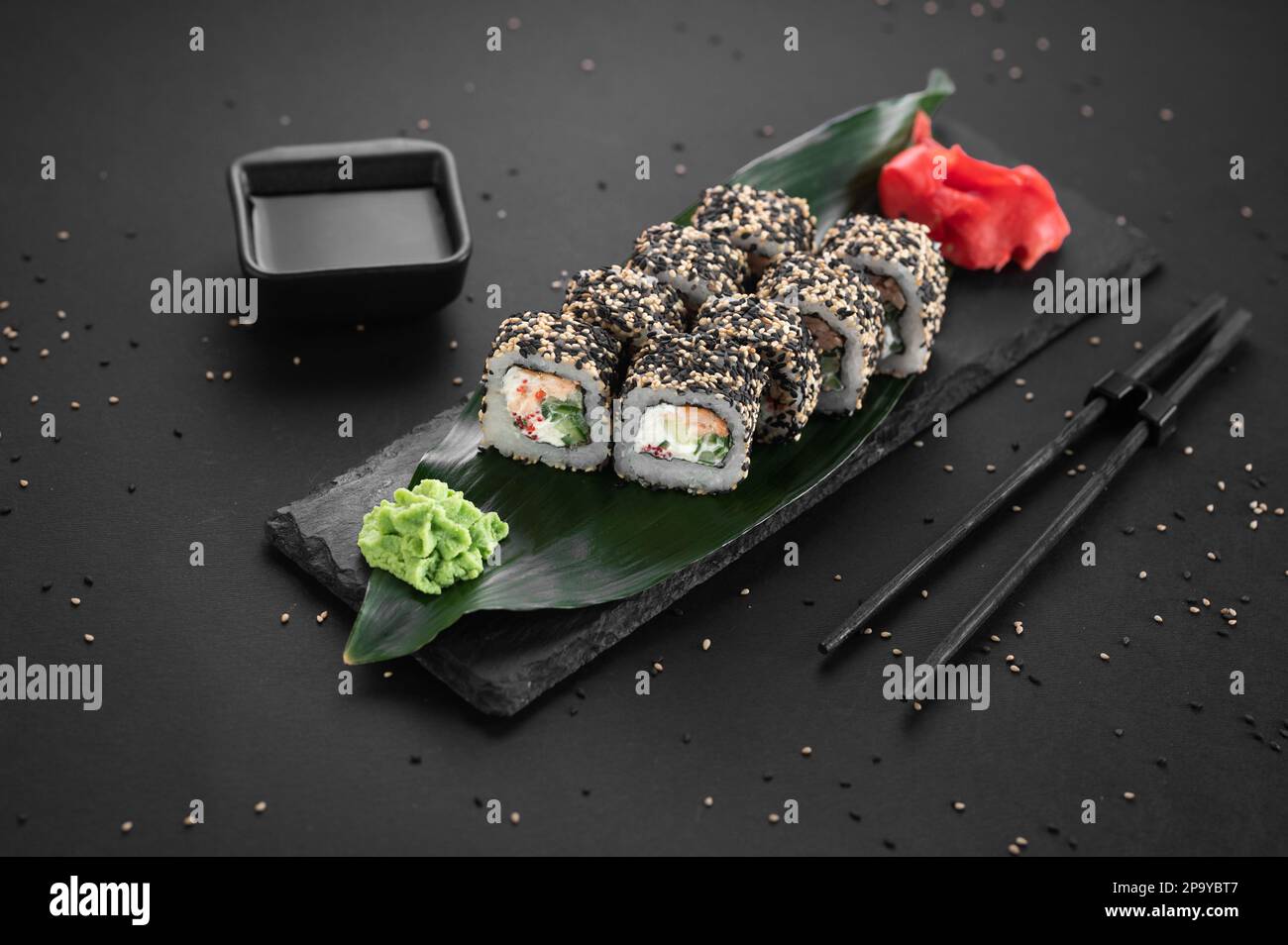 California sake roll with salmon, avocado and sesame. Traditional