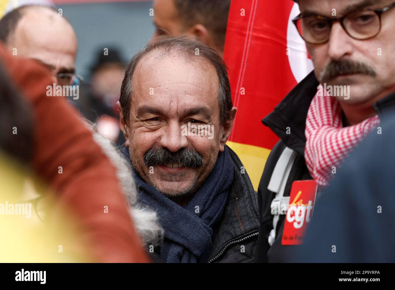 CGT union leader Philippe Martinez attends a demonstration against the government's pension reform plan in Paris, France, March 11, 2023. REUTERS/Benoit Tessier Stock Photo