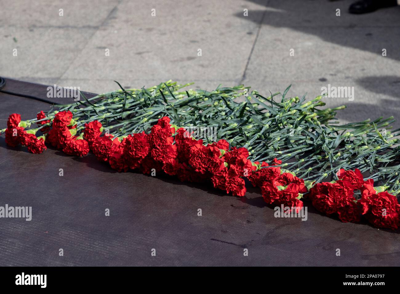 11 M. Attempt. Attack. 11-M Madrid bombings. Floral offering at the Atocha station for the attacks on the Cercanías trains. 2004 bombings Stock Photo