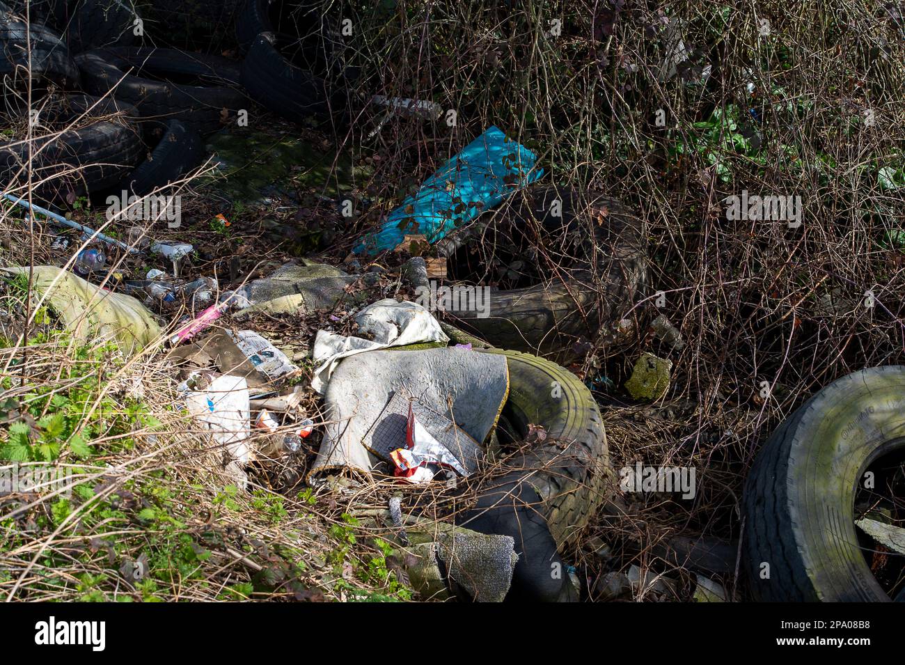 Denham, Buckinghamshire, UK. 11th March, 2023. Fly-tipping next to a lay-by in Denham. Credit: Maureen McLean/Alamy Live News Stock Photo