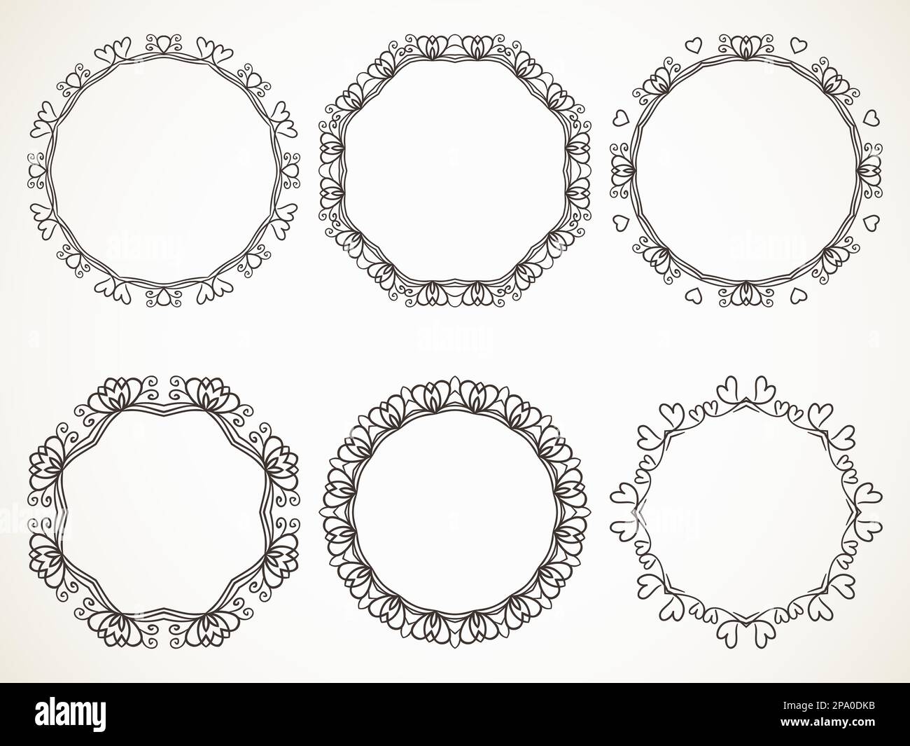 Ornamental calligraphic heart Round frame Vector design element set ...