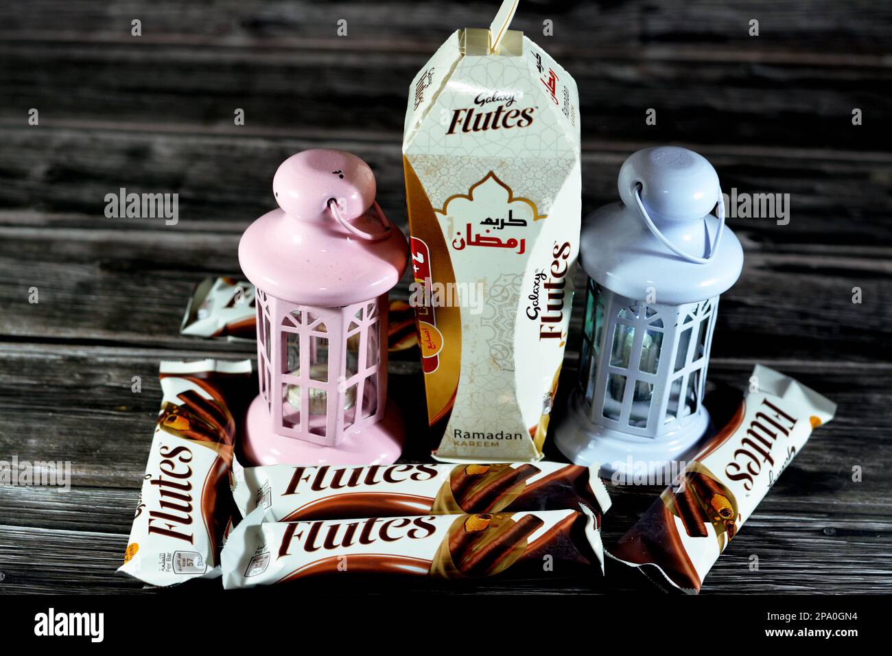 Cairo, Egypt, March 5 2023 Galaxy Flutes chocolate, a creamy chocolate