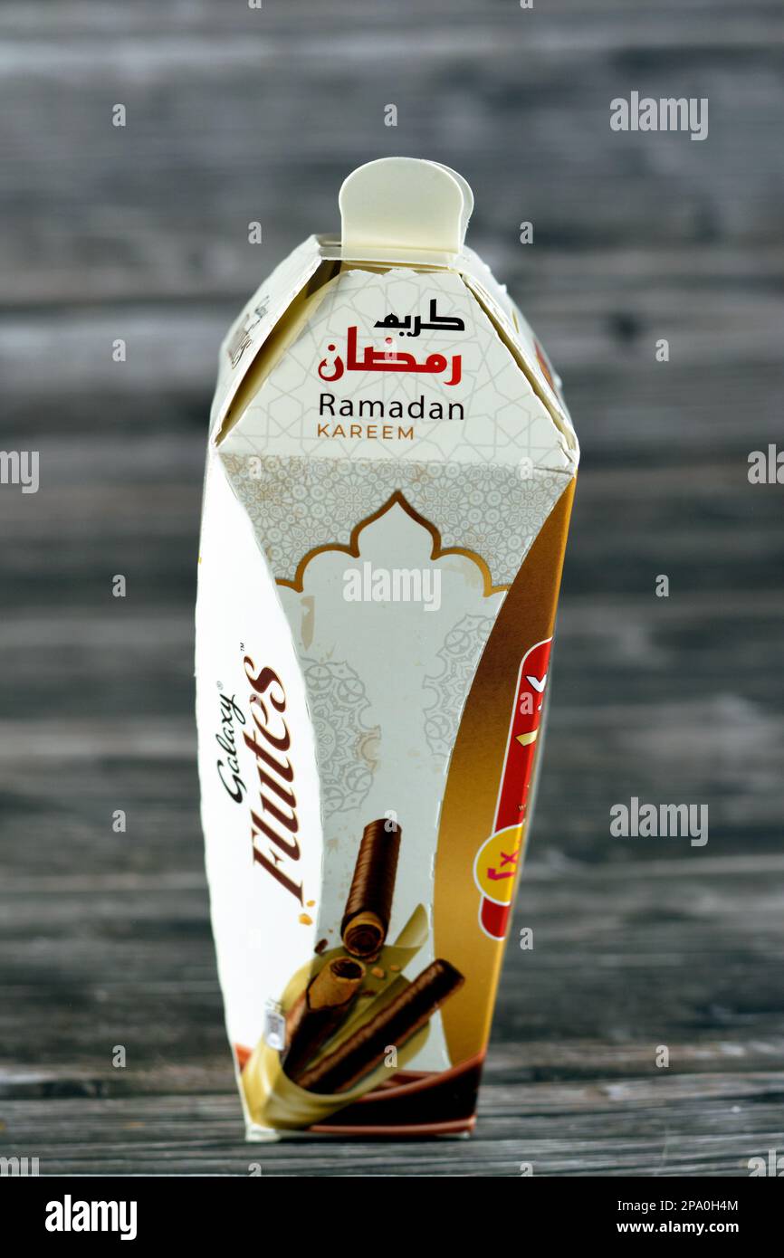 Cairo, Egypt, March 5 2023 Galaxy Flutes chocolate, a creamy chocolate