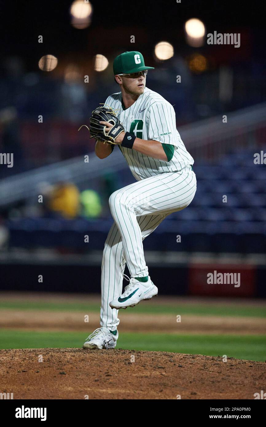 Charlotte 49ers relief pitcher Cameron Hansen (44) in action against the  UNCW Seahawks at Atrium Health Ballpark on March 8, 2023 in Kannapolis,  North Carolina. (Brian Westerholt/Four Seam Images via AP Stock