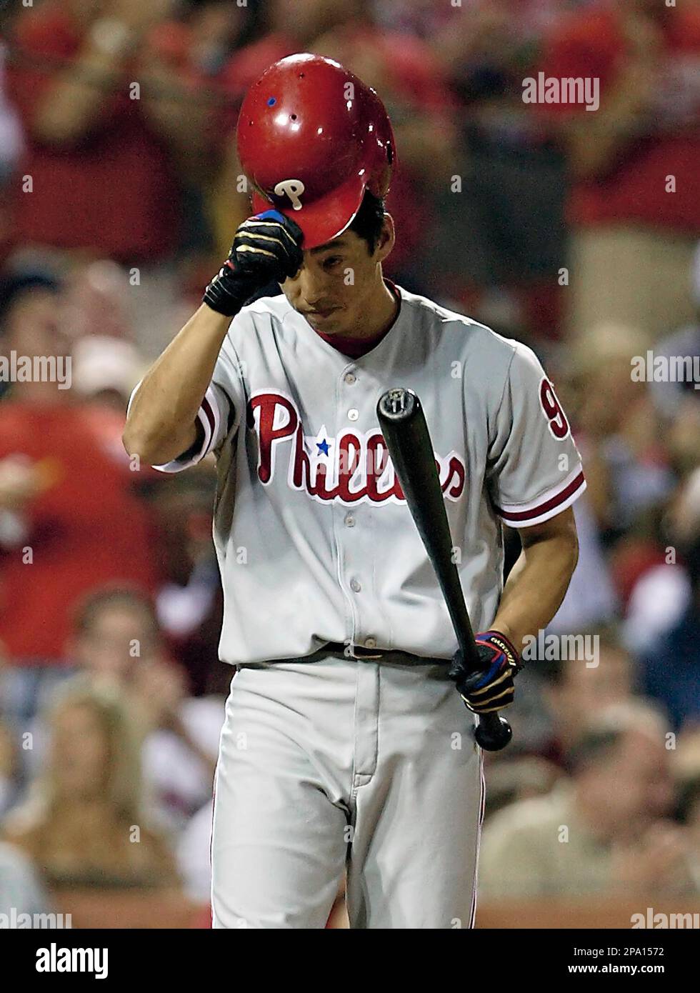 So Taguchi of the St. Louis Cardinals warms up during batting