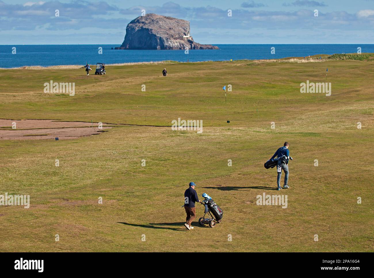 North Berwick, East Lothian, Scotland, UK. 11th march 2023. Sunshine blessed the Firth of Forth coast and Glen Golf Course with a cool temperature of 4 degrees centigrade. Stock Photo