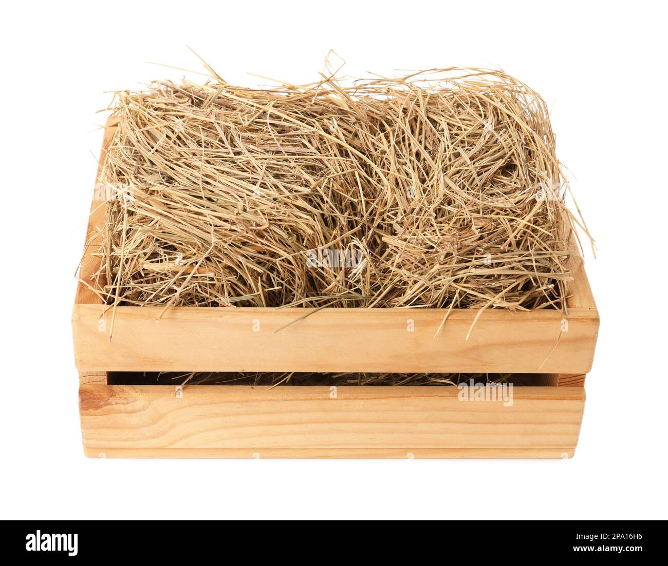Image showcasing Dried hay in wooden crate on white background Stock Photo - Alamy
