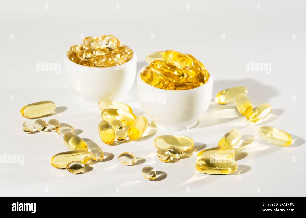 Vitamin D, omega 3, omega 6, Food supplement oil filled fish oil, vitamin A, vitamin E, flaxseed