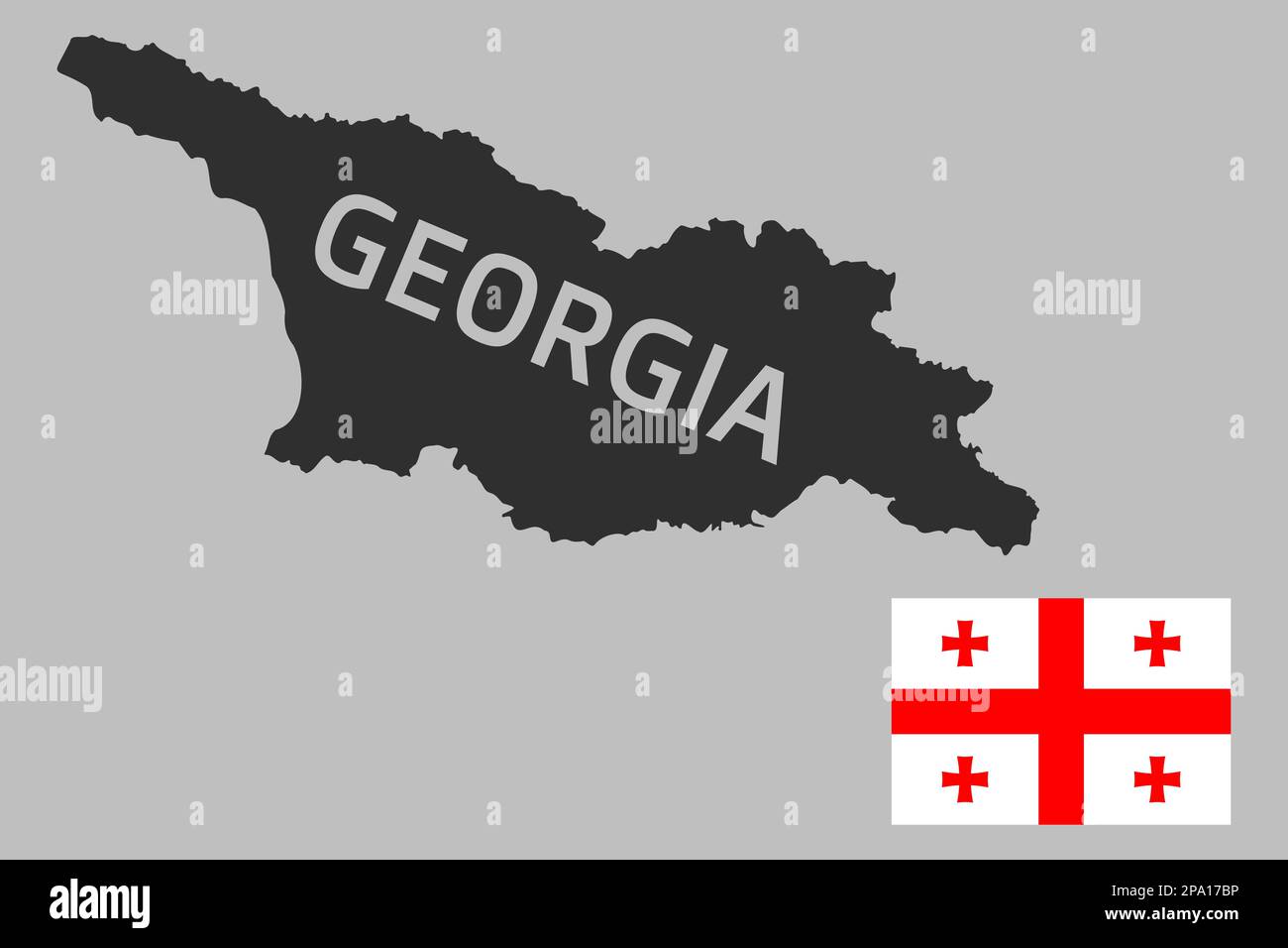 Highly detailed editable political map of Georgia with national flag in the corner. Geographical Western Asia country territory borders with the occup Stock Vector