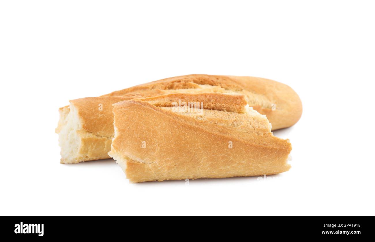 Pieces of fresh baguette on white background Stock Photo - Alamy
