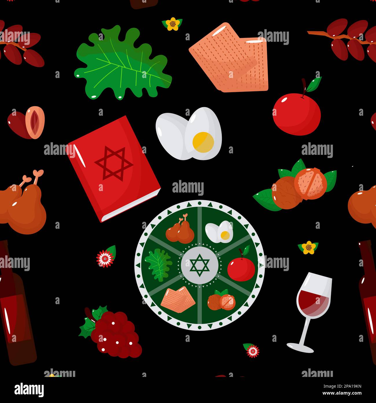 Pattern Jewish holiday Passover, Pesach, traditional icons and symbols