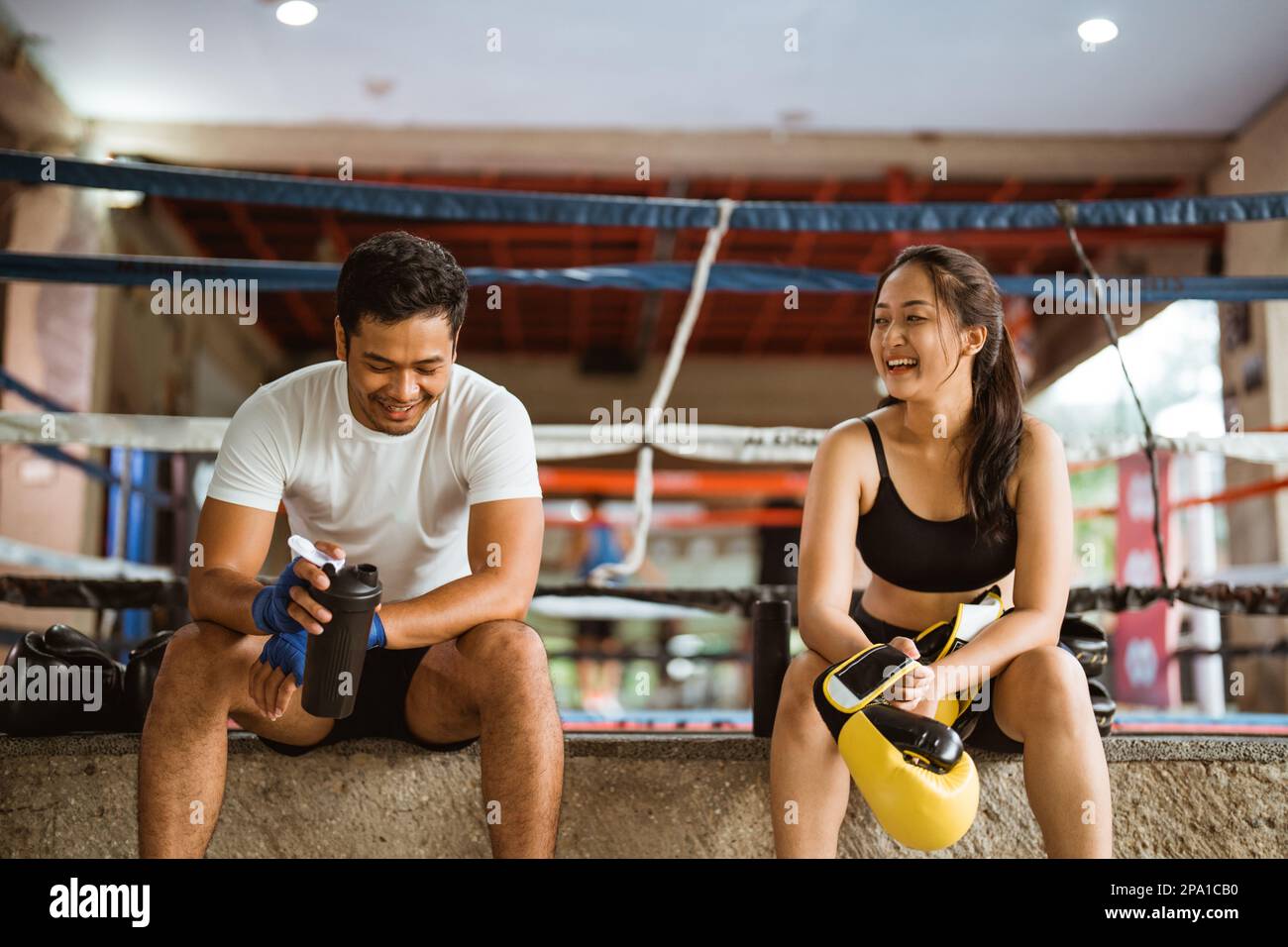 two boxer standing and chatting together Stock Photo